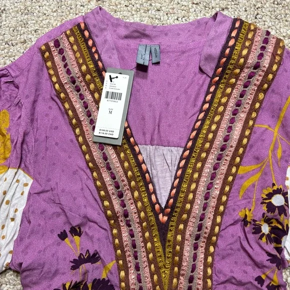 Anthropologie Blnk Stephanie Purple Gold Floral Long Sleeve Top NWT!, Size M - Picture 5 of 10